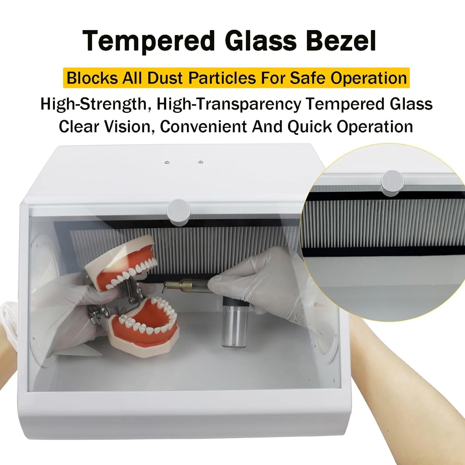 Zahnpolier- Und Schleifbox, Sandstrahl- Und Staubdichte Box, Mit LED-Lichtquelle Und Filtersystem, Hochtransparentes Sichtfenster Aus Gehärtetem Glas