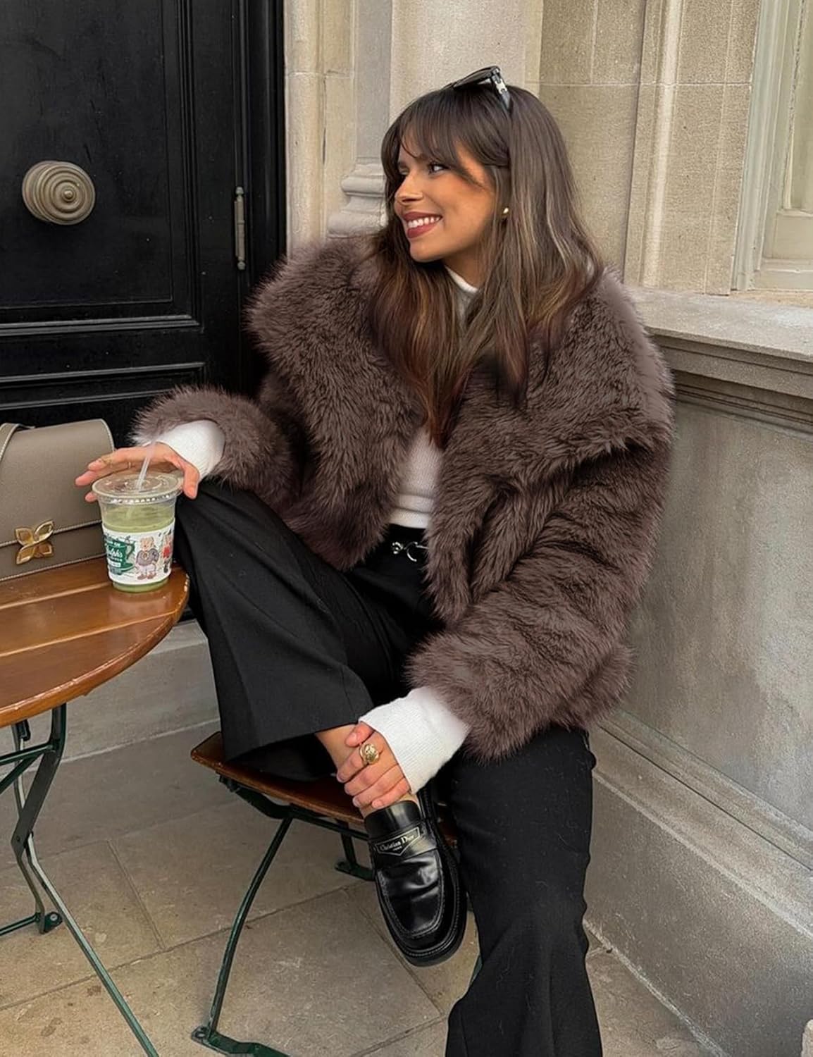 Yimoon Womens Faux Fur Coat Lapel Open Front Fluffy Shaggy Jacket Winter Warm Furry Overcoat - Image 3