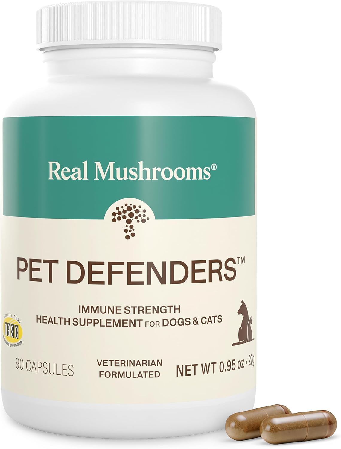 Real Mushrooms Pet Defenders with Krill - Dog Immune Support with Reishi, Turkey Tail, Shiitake, Maitake Organic Mushroom Extracts, Chaga - Daily Digestion and Immune Support for Dogs and Cats, 90ct