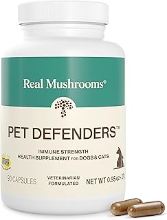 Real Mushrooms Pet Defenders with Krill - Dog Immune Support with Reishi, Turkey Tail, Shiitake, Maitake Organic Mushroom Extracts, Chaga - Daily Digestion and Immune Support for Dogs and Cats, 90ct