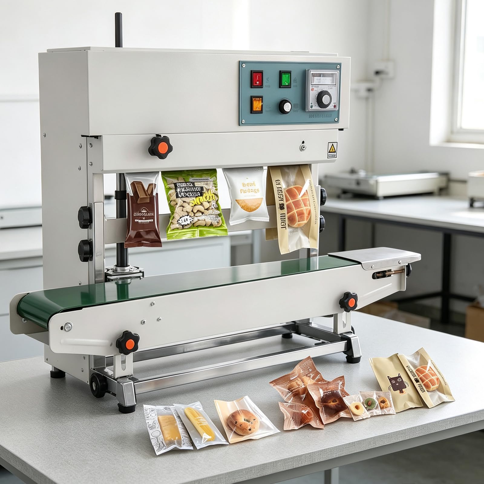 TYH Macchina Sigillatrice Automatica Continua, Sigillatrice A Nastro Verticale Fr-900, Macchina Sigillatrice A Nastro con Controllo della Temperatura A Indicatore, Sigillatrice Orizzontale Continua
