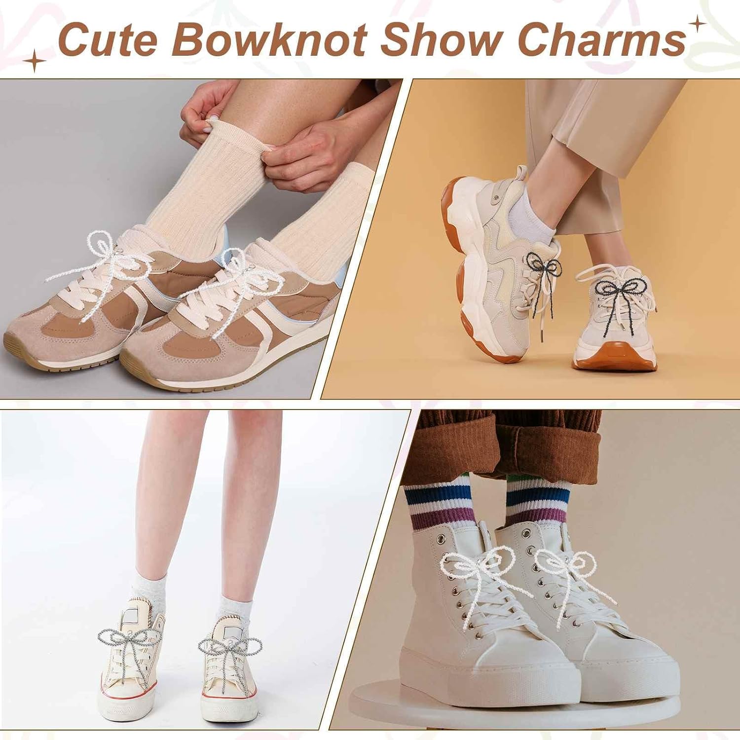 MECCANIXITY Pearl Bow Shoe Charm for Sneakers Bowknot Shoes Decoration Buckle Pearl Beaded Chain for DIY Shoelace
