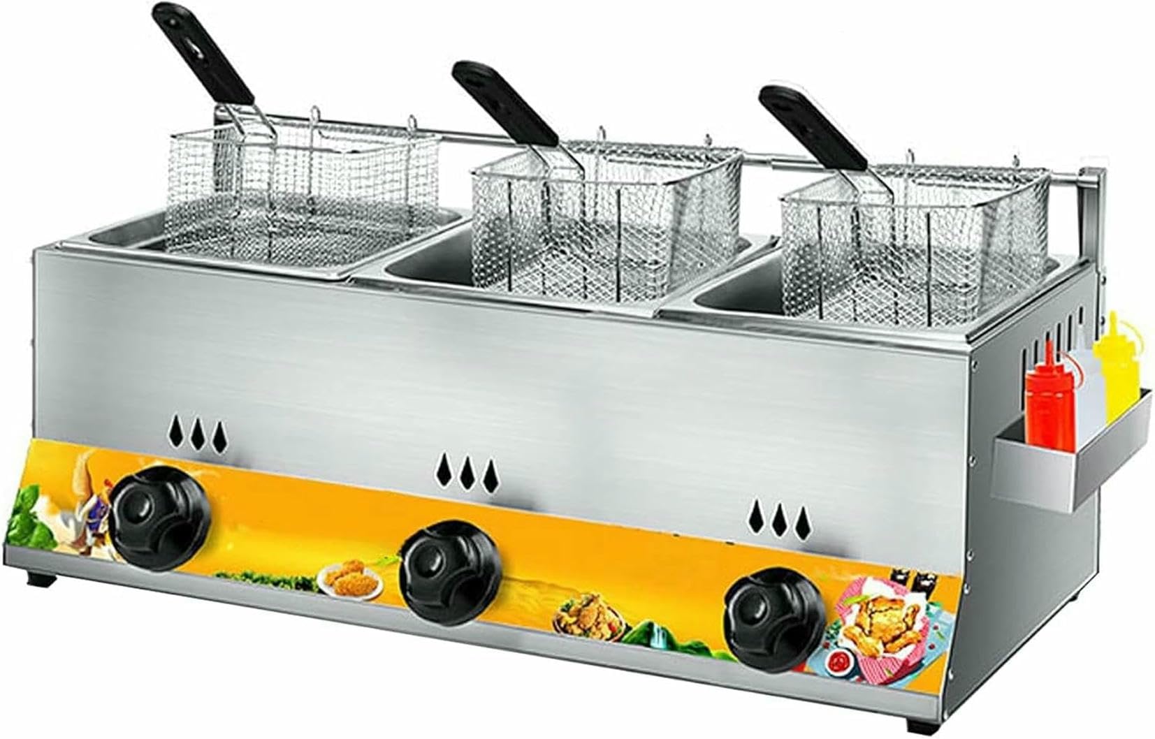 Friteuse à gaz double cuve inox pour éviter l'attente en cuisine de comptoir