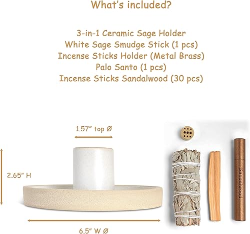 Miniatura 2 de Soporte de salvia de cerámica para quemar 3 en 1 - Kit de manchas de salvia - Soporte de incienso para palos - Soporte de Palo Santo - Quemador de