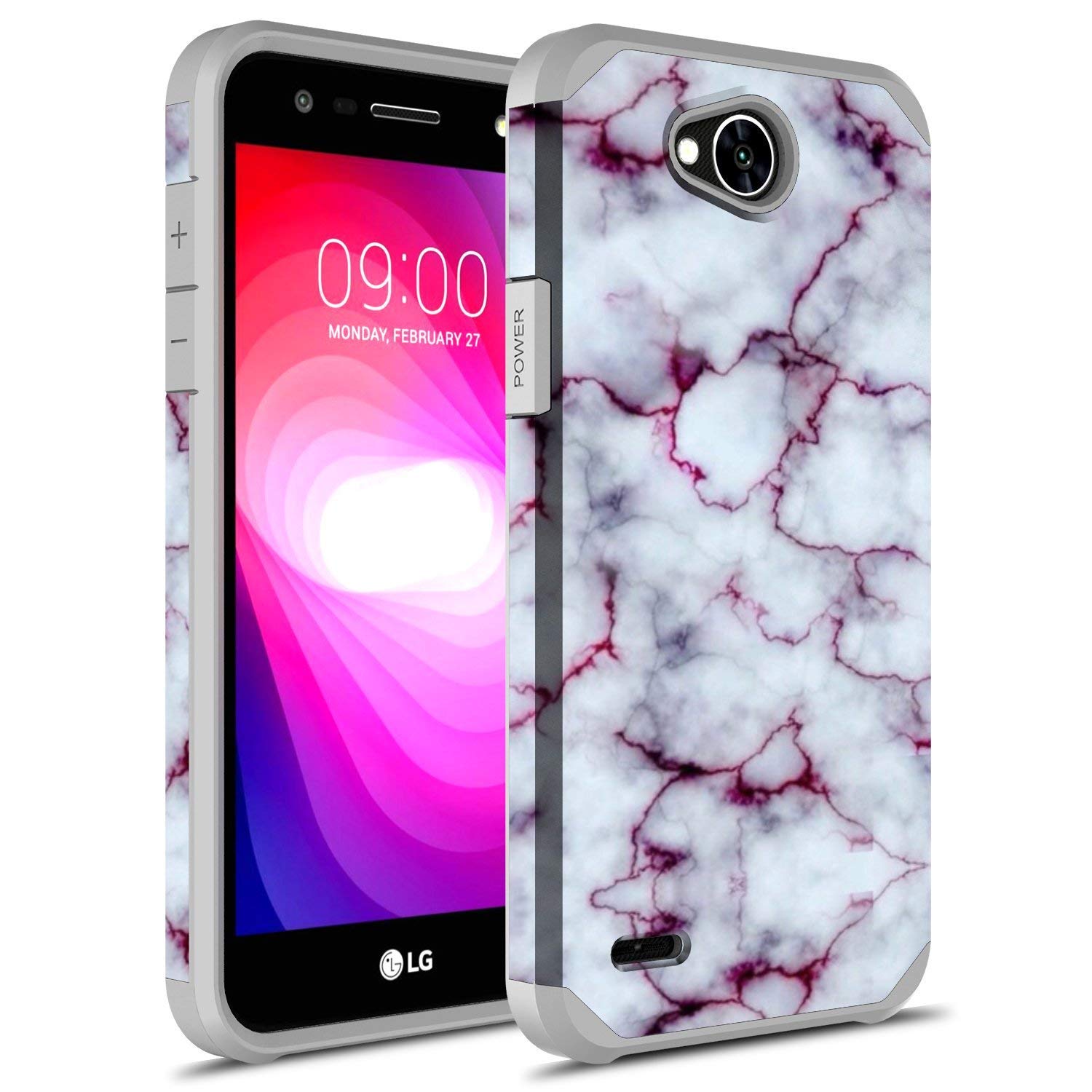 Rosebono for LG X Power 2 Case, LG Fiesta LTE Case, LG K10 Power Case, Hybrid Dual Layer Shockproof Hard Cover Graphic Fashion Cute Colorful Silicone Skin Case for LG LV7 - Pluple Marble