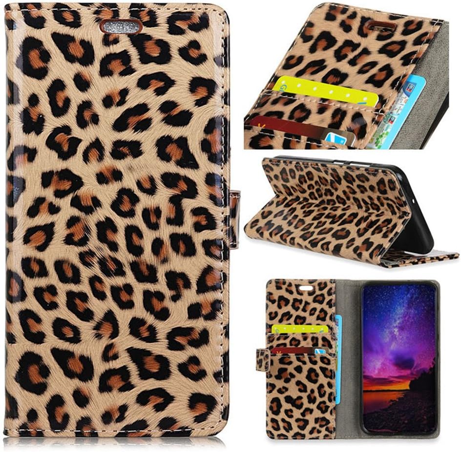 Ensyu Leopard Pattern PU Leather Folio Flip Wallet Stand Book Case Cover Protective Pouch Pocket Phone Skin Shell Bag Bumper with Card Slots and Magnetic Closure for Huawei P Smart/Huawei Enjoy 7S