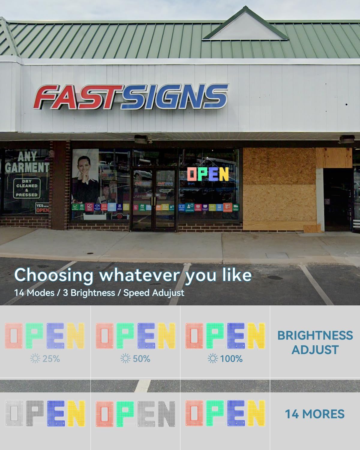 50"x17" Large LED Open Sign with Remote and Bluetooth App, Super Bright Open Signs for Business, Dimmable Big Open Sign for Storefront Window Bar Salon Cafes Retail Shops Red Green Blue Yellow - Image 4