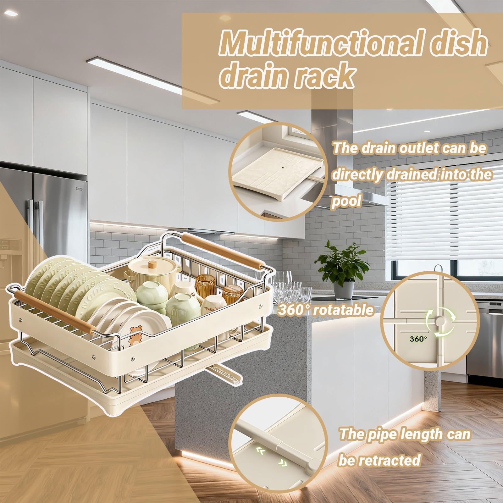 Abtropfgestell Geschirr Edelstahl-Abtropfgestell Platzsparender Küchen-Geschirrständer mit Abnehmbarer Tropfschale 360°Drehbarem Auslauf rostfreies Multifunktionaler Spülbecken Organizer