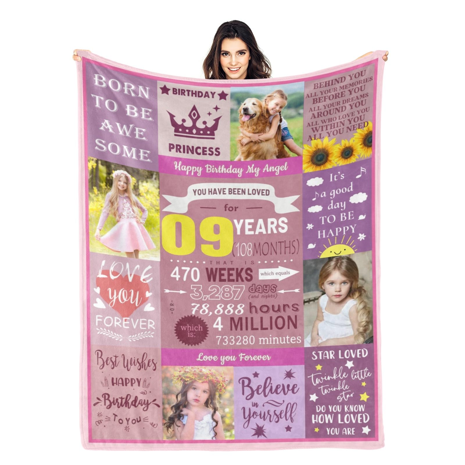 Kendt Personalised 9th Birthday Gifts for Girl Daugther Granddaughter,Custom 9th Birthday Blanket with Photos,9 Year Old Girl Birthday Gifts Birthday Presents,9th Birthday Decorations