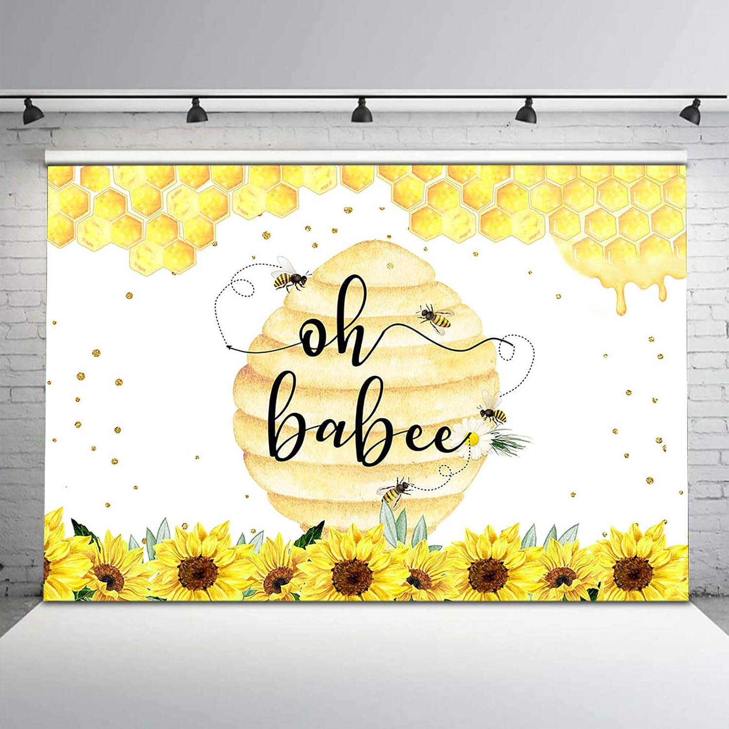 Avezano 7x5ft Oh Babee Sunflower Backdrop Yellow Honeycomb Honey Bee Baby Shower Background Vinyl Sweet Bee Sunflowers Baby Shower Backdrops Decorations