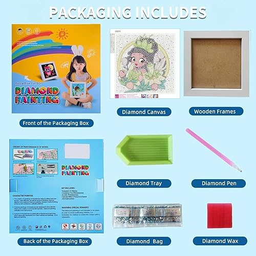 Miniatura 7 de pvoodire Pintura de diamantes de princesa para niños, kits de pintura de diamantes de princesa para niños con marcos de madera, arte de diamantes de