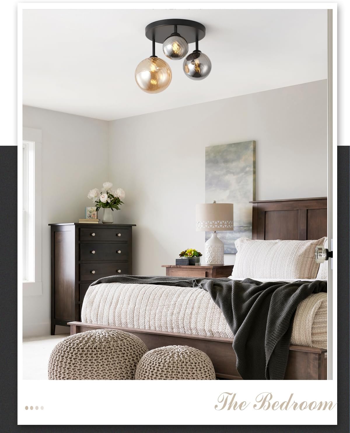 ANYLOVE Modern Chandelier 3-Light Industrial Ceiling Lights Fixture 12" Black Semi Flush Mount Ceiling Light with G9 Base Lights Fixture for Dining Room Bedroom Foyer Hallway Living Room
