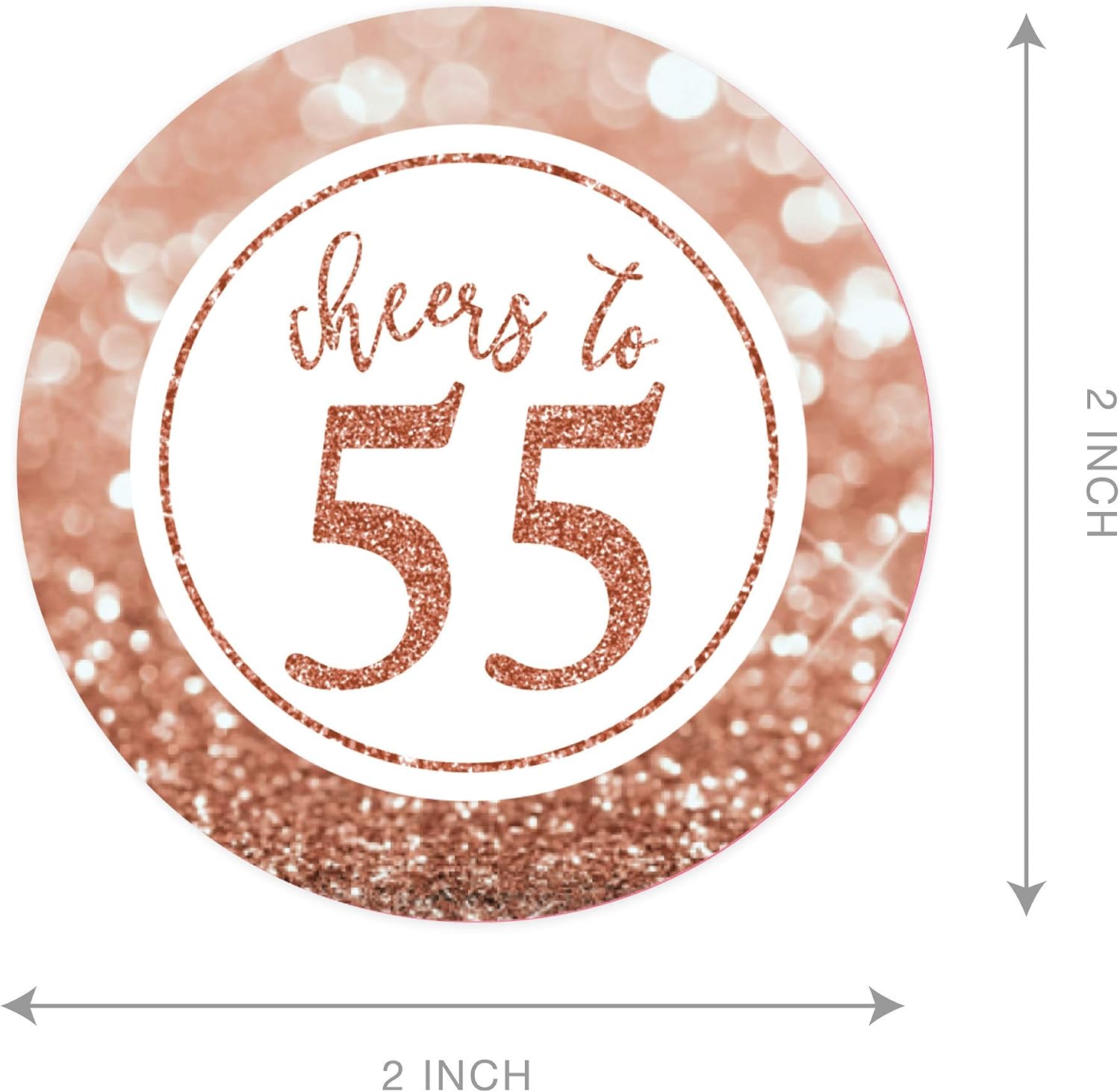 Andaz Press Glitzy Faux Rose Gold Glitter Round DIY Cupcake Toppers, Cheers to 55 Years, 55th Birthday or Anniversary, 20-Pack, Cake Dessert Party Decor