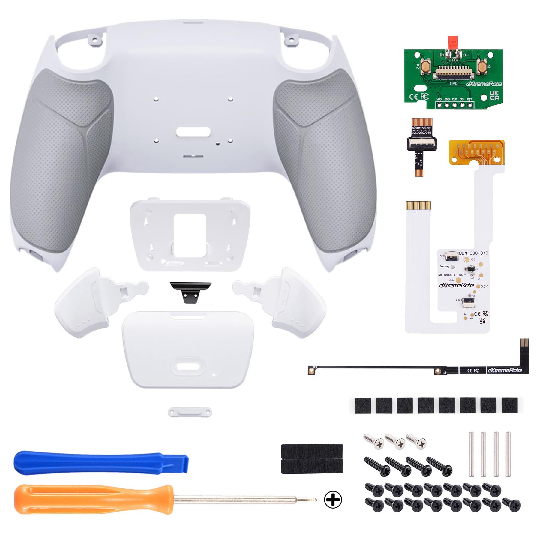 eXtremeRate Rise V3 Remap Kit Programmabile per ps5 Controller BDM-030/040/050,Tasti Aggiuntivi Palette Back Button Cover Grip Gomma Paddles Posteriori per ps5 Joystick-Bianco Grigio