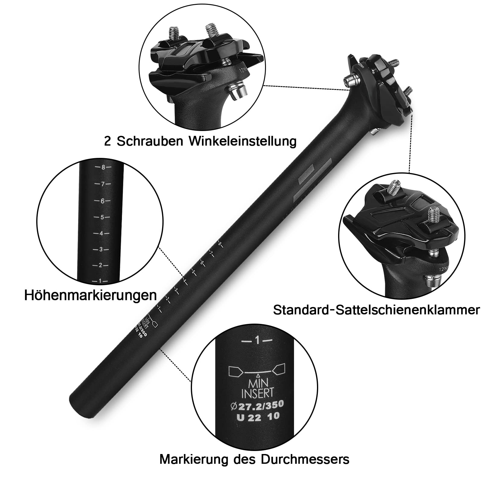 FIFTY-FIFTY Sztyca podsiodłowa do roweru górskiego, 27,2/30,9/31,6 mm, stop aluminium, długość 350 mm, do MTB, roweru wyścigowego