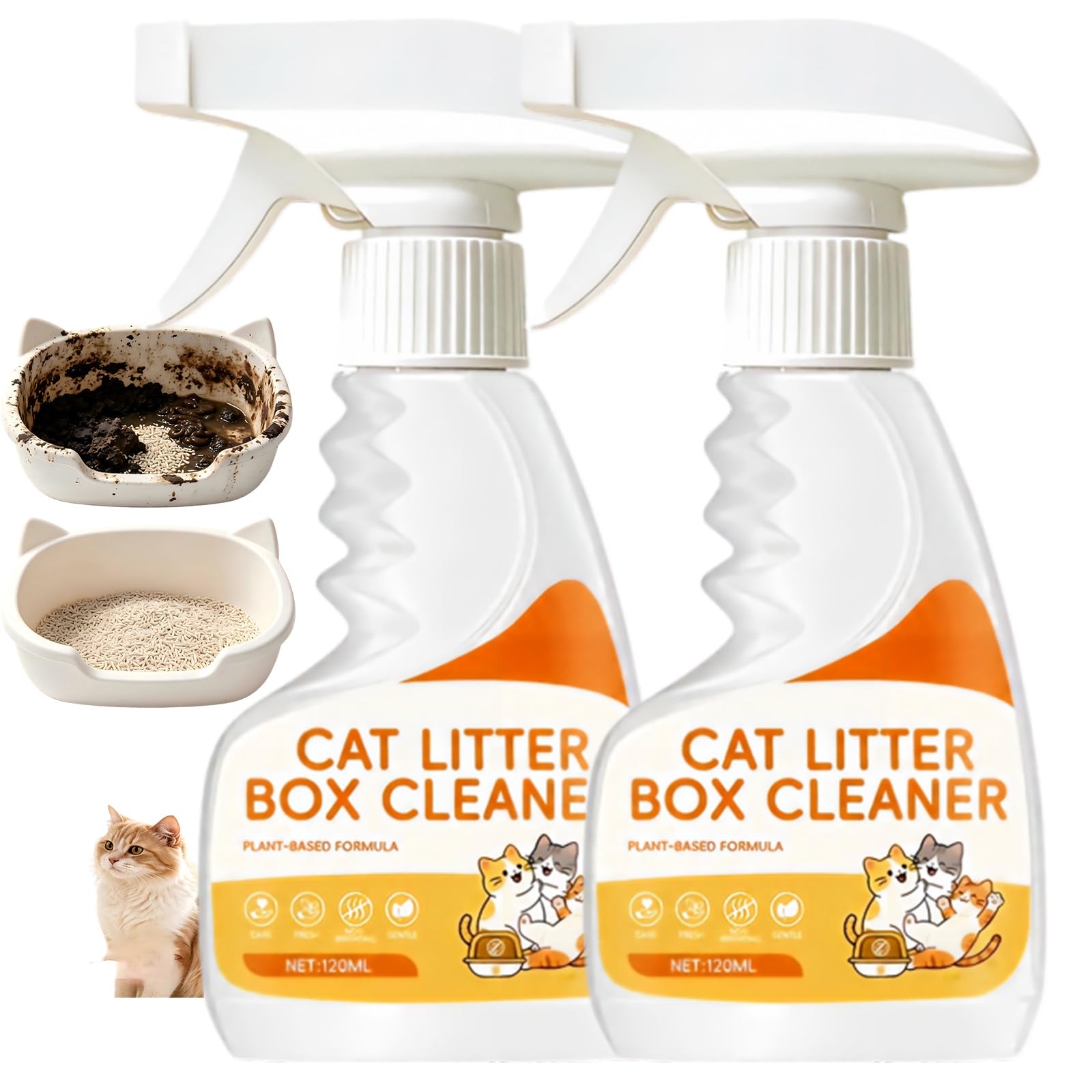 Freshener Cat Litter Box Cleaning Spray, Pet Odour Eliminator Spray, Pet Urine Stain Remover, Plant-Based Long-Lasting Odour Remover for Box, Safe for Indoor Cats and Multi-Pet Homes (2pcs)