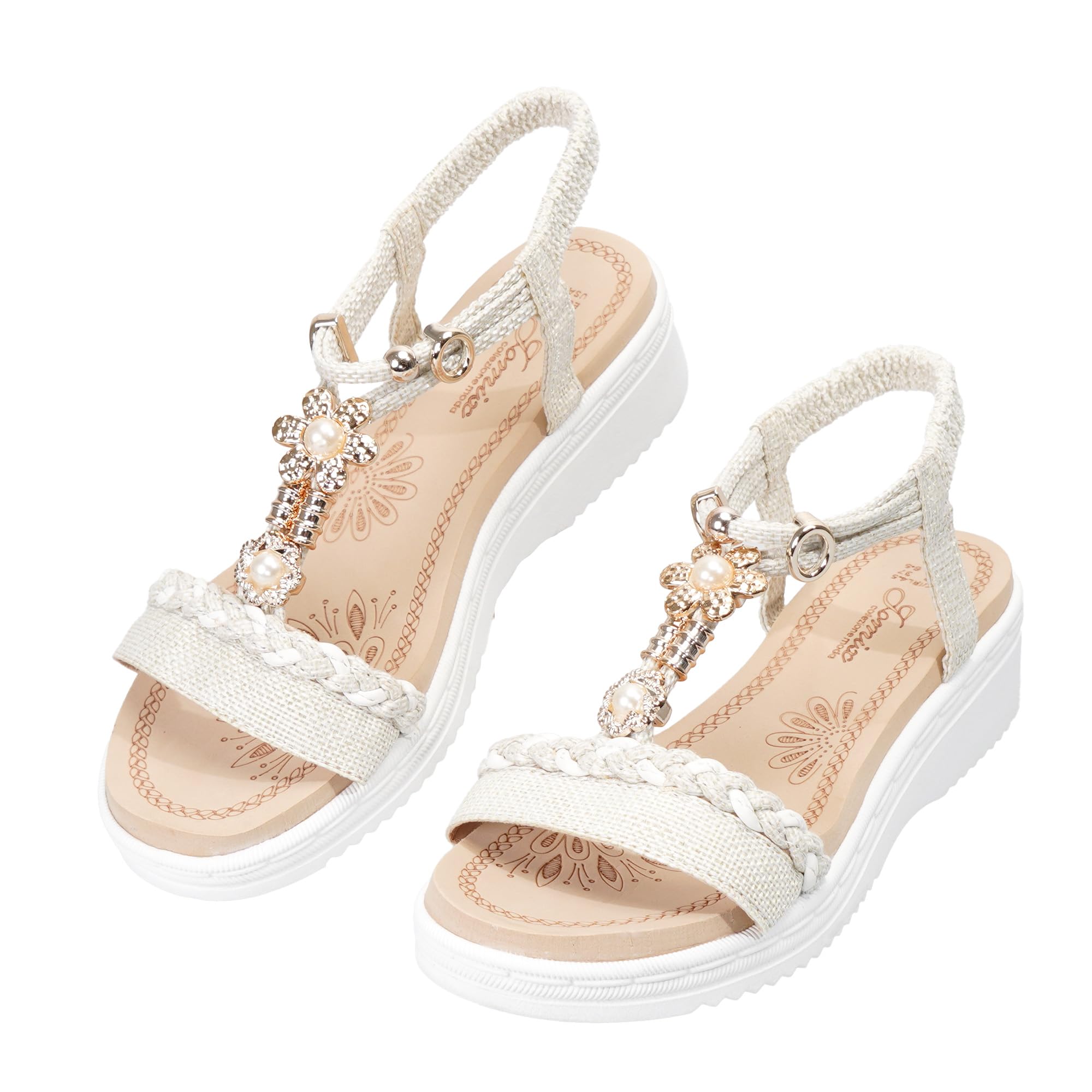 JOMIX Sandali Donna Estive Bohemien Comodi da Scarpa Casual Eleganti Open Toe Antiscivolo Ciabatte Mules Zeppa Plateau con Strass Traspiranti 36-41 EU
