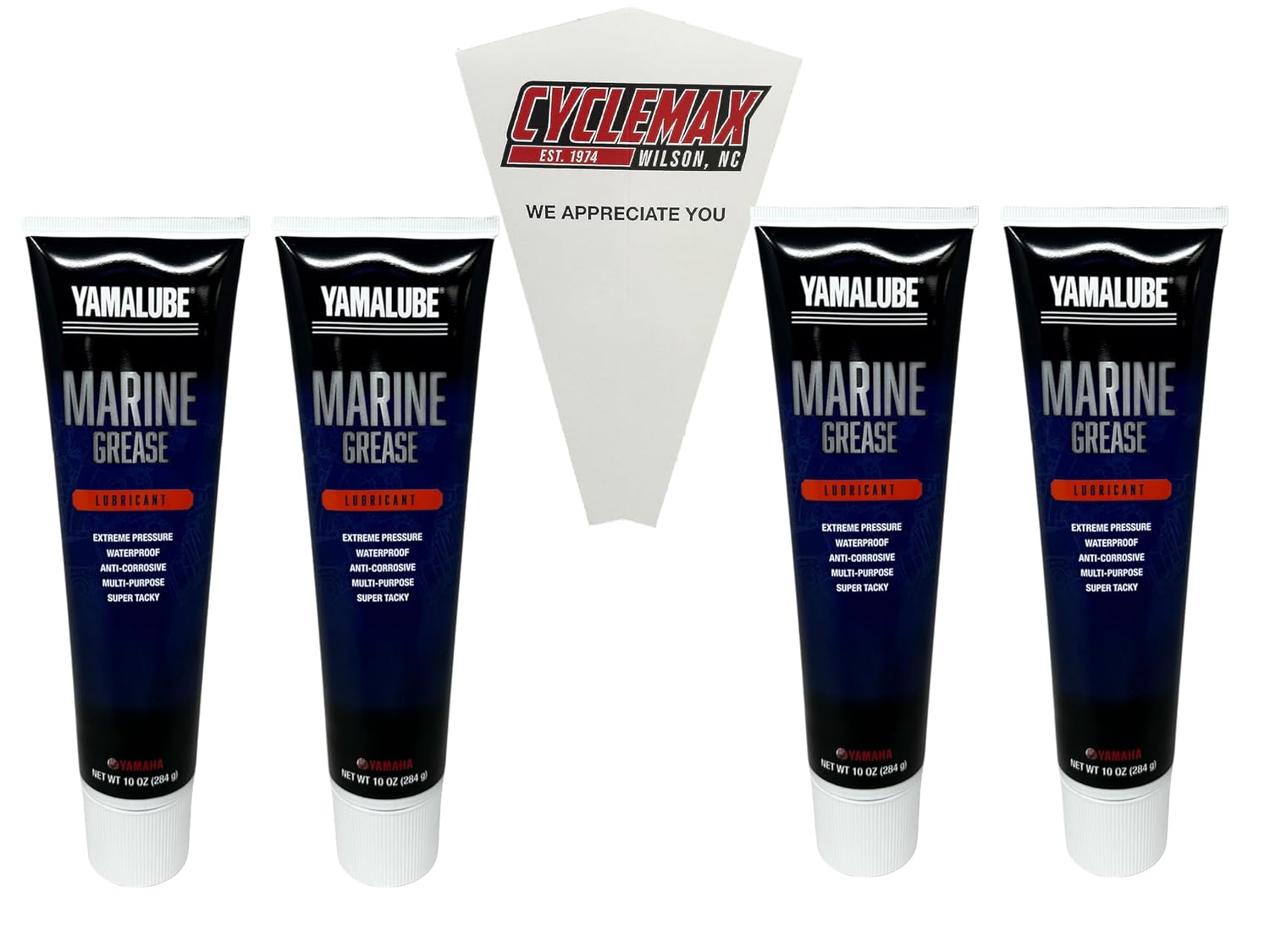 Cyclemax Four Pack Compatible with Yamaha Yamalube 10oz Marine Grease ACC-GREAS-10-CT Contains Four Tubes and a Funnel
