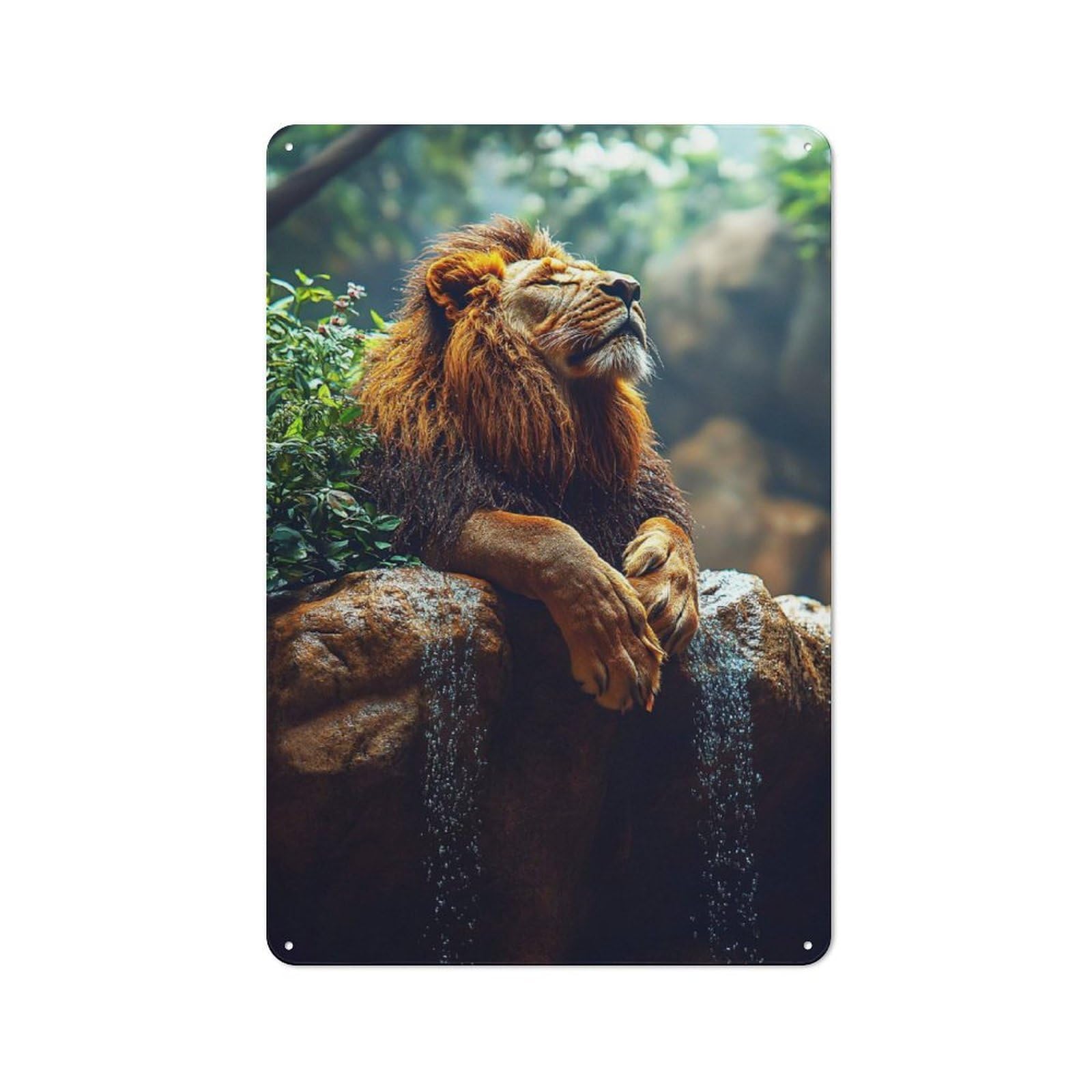 Junmoney Style-13 Lion Resting Near A Waterfall Retro Metal Sign 30X20cm For Dining Room Or Kitchen, For Vintage Wall Decor Fans, For Kitchen And Home Bar Decor