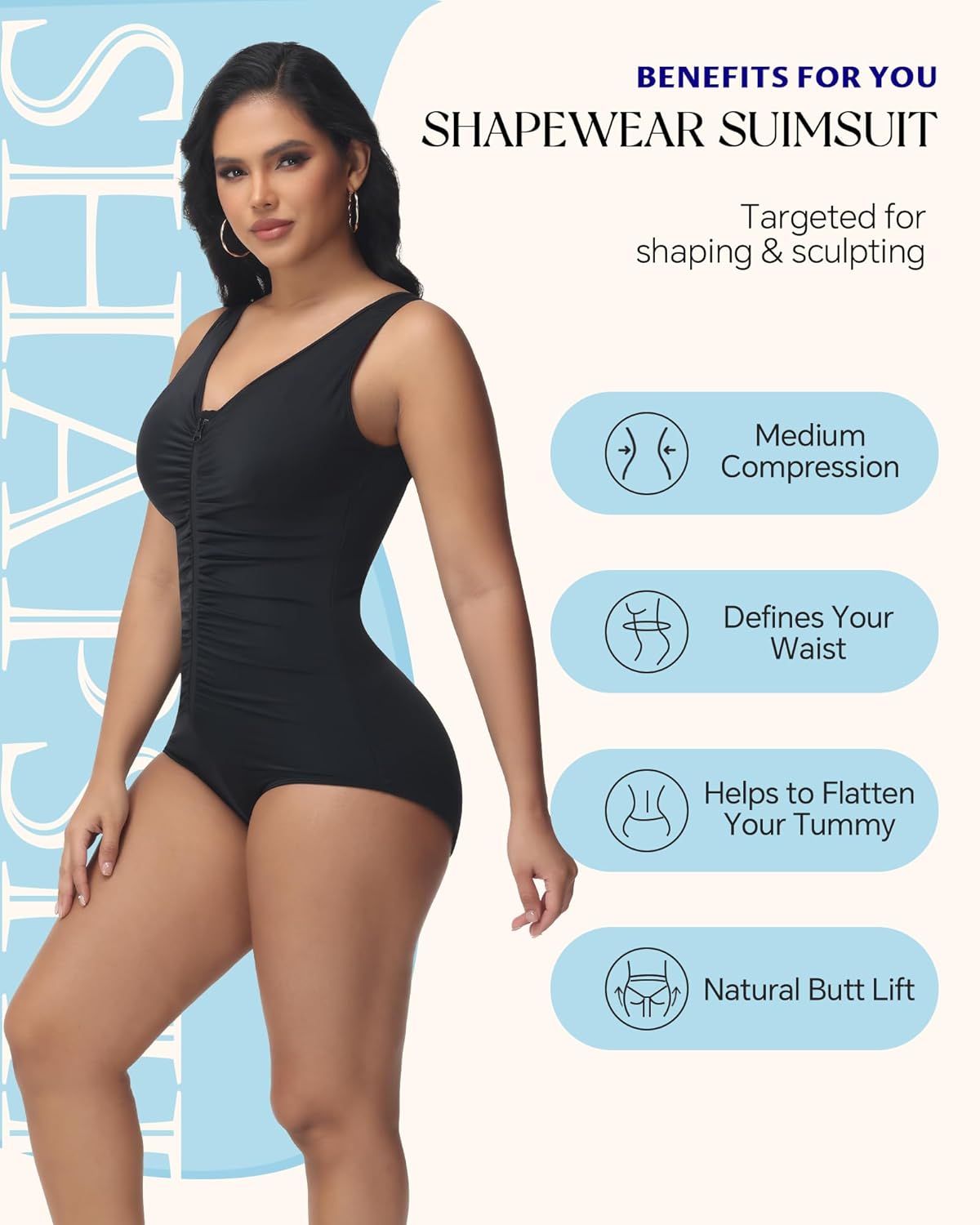 SHAPSHE Women's One Piece Tummy Control Swimsuits Full Coverage Bathing Suits Ruched Modest V Neck Swimwear - Image 4