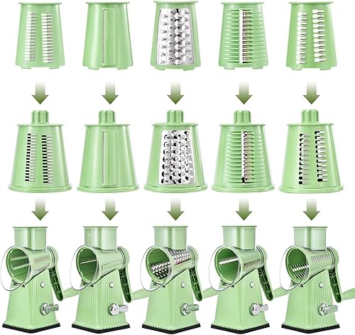 Miniatura 8 de Xilrvna RotaryCheeseRator,VegetableShredder 5 en 1 Rallador de queso con mangoReforzadoSucción, EasytoClean,CocinaPicar picadoHielo,Frutas y nueces