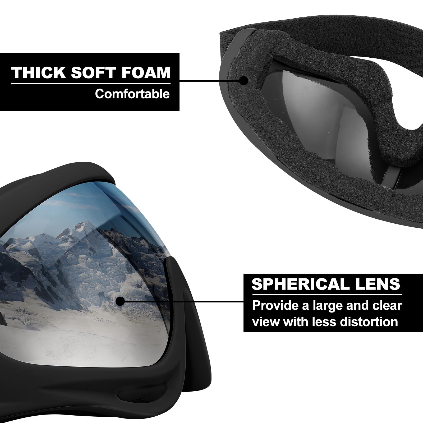 Lot de 3 lunettes de ski, de moto, de snowboard pour homme, femme, adulte et jeune