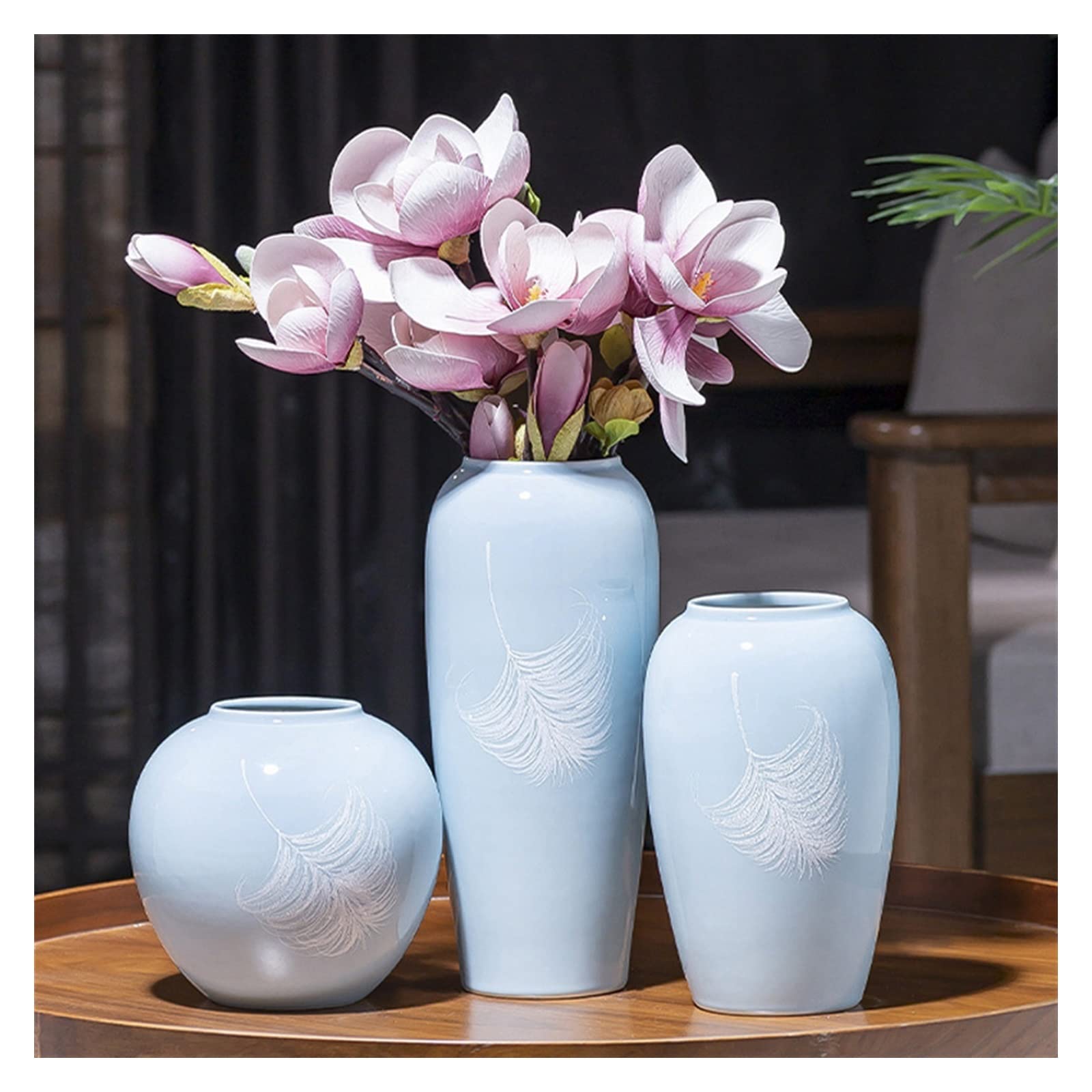asdchZen Vases Jingdezhen Ceramic Hand-Painted Tabletop Vase Room New Chinese-Style Decorative Flower Arrangement Living Room Small Ornaments, 3Pcs Flowers Va