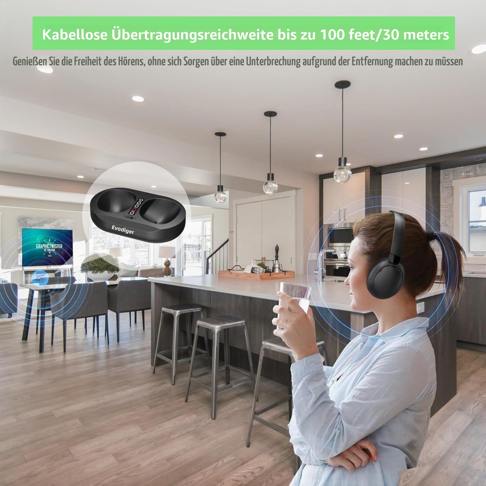 Drahtlose TV-Kopfhörer für Senioren, TV-Kopfhörer Kabellos mit Ladestation für Sender, Bequeme Over-Ear-Passform, Lange Akkulaufzeit, Einfache Bedienung, Ideal für ältere Menschen und spätes Fernsehen