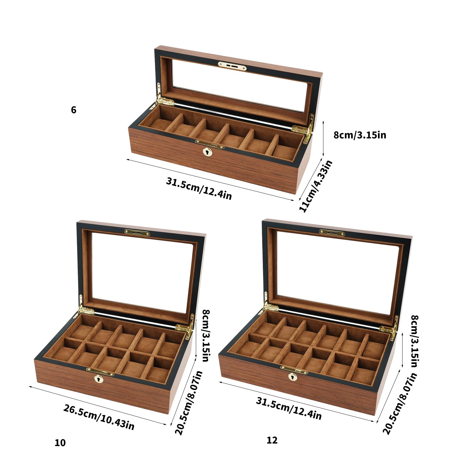 Vitrina de madera de alta calidad para relojes de 6, 10, 12 relojes con ventana visible, caja de colección de relojes