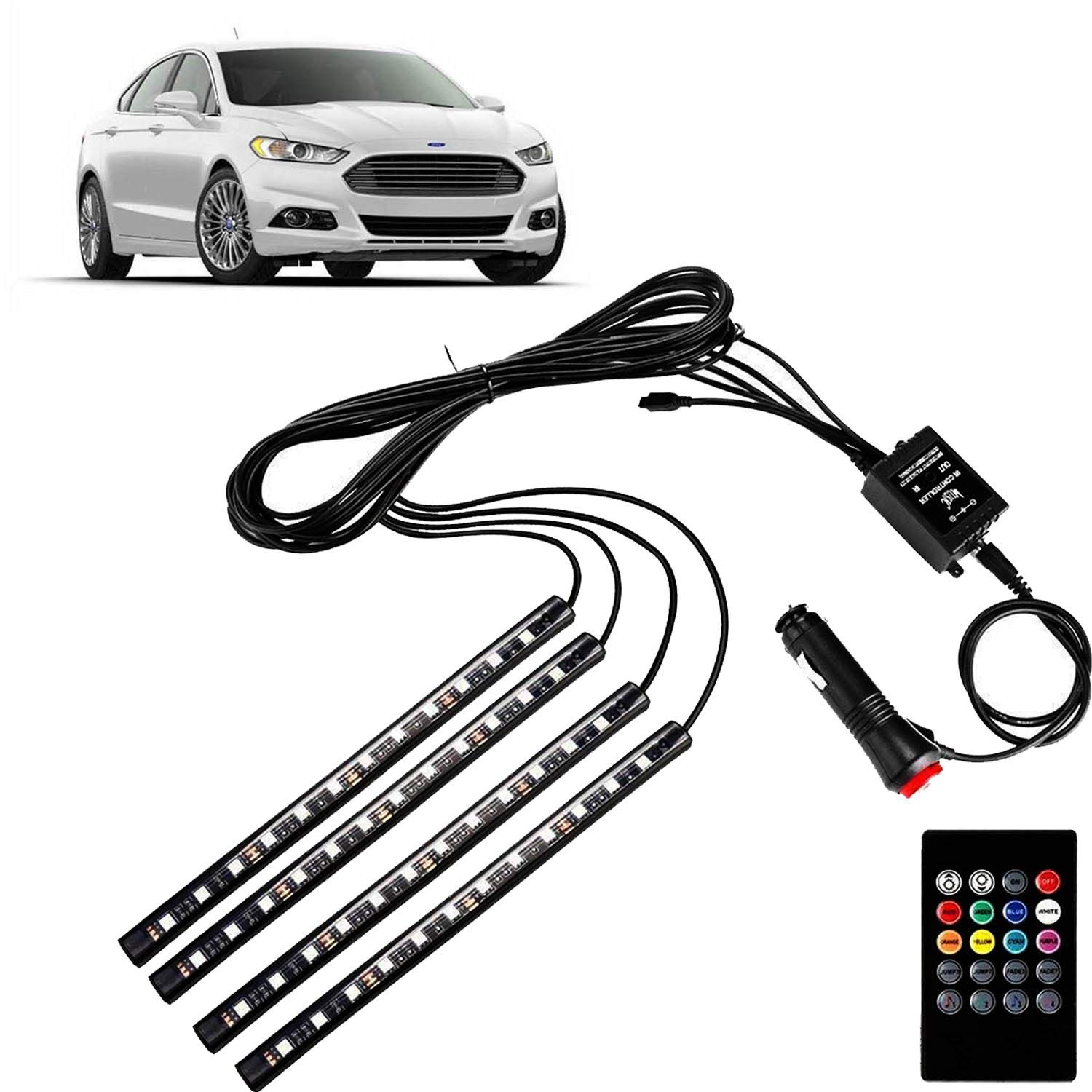 Vocado Dc 12v 48 Interior Led Under Dash Lighting Kit with Sound Active Function & Wireless Remote Control for Fusion (4 Piece)