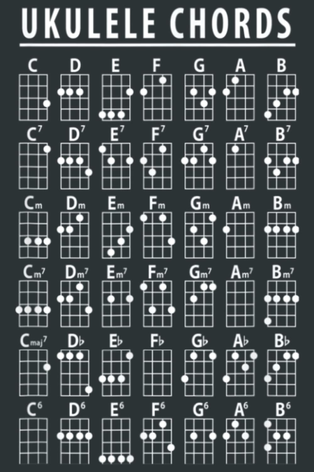 Ukulele Chords Chart GCEA Tuning Uke Notes Notebook Journal lined 6X9