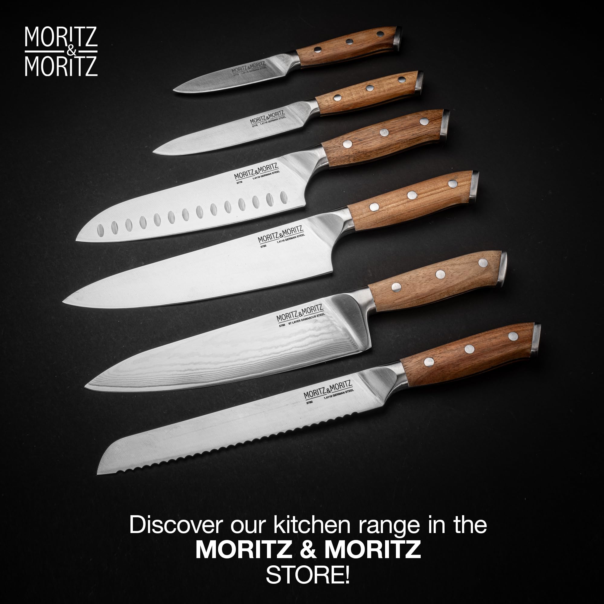 Moritz & Moritz nóż do obierania 9 cm - Mały nóż do owoców z ostrym ostrzem - Nóż do obierania do precyzyjnego cięcia - Ergonomiczna rękojeść z drewna akacjowego