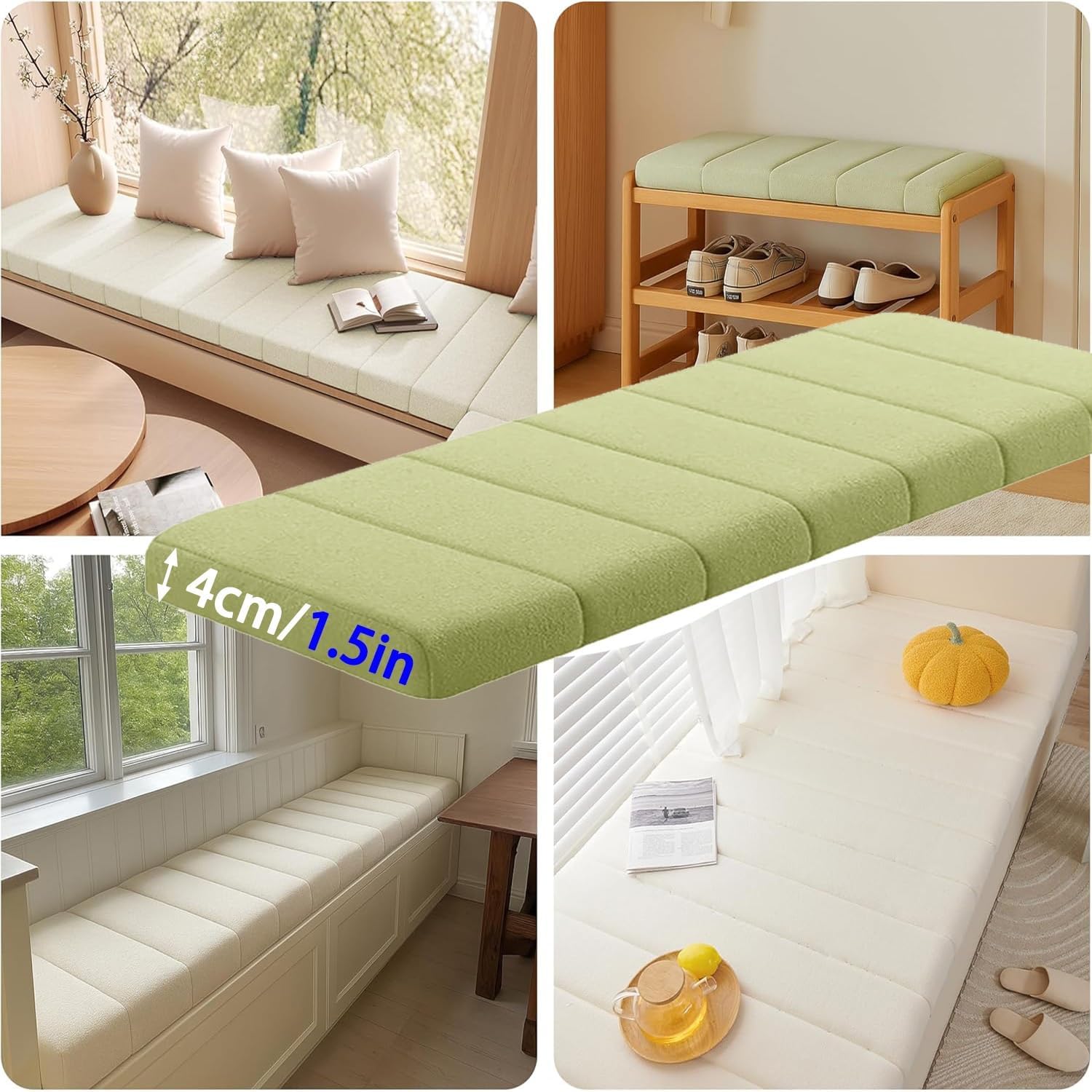 Custom Size Bay Window Seat Cushion Bench Cushions for Indoor Furniture Mudroom Reading Nook Kitchen Dining Room Anti-Cat Splash-Proof Non Slip Bottom Scratch-Resistant(#10,40x85cm/16x33in)