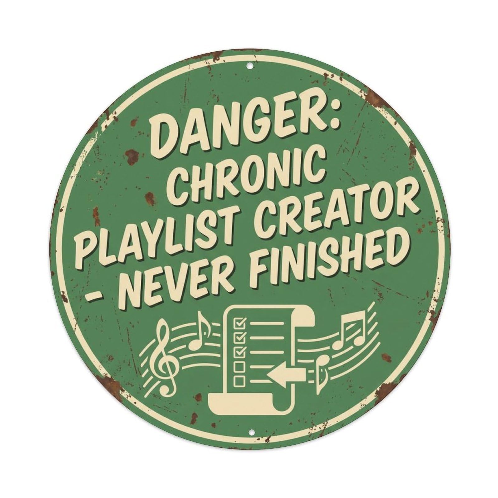 Vintage Funny Danger Chronic Playlist Creator Warning Metal Tin Sign
