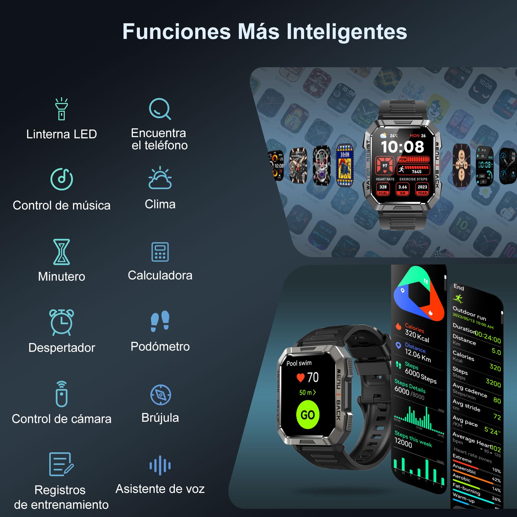 Blackview Reloj Inteligente Hombre - Llamadas Bluetooth, 2.01” Smartwatch Hombre con Linterna, Brújula, Pulsómetro, Monitor de Sueño, Podómetro, Notificación, Pulsera Actividad 100+ Modos Deportivos