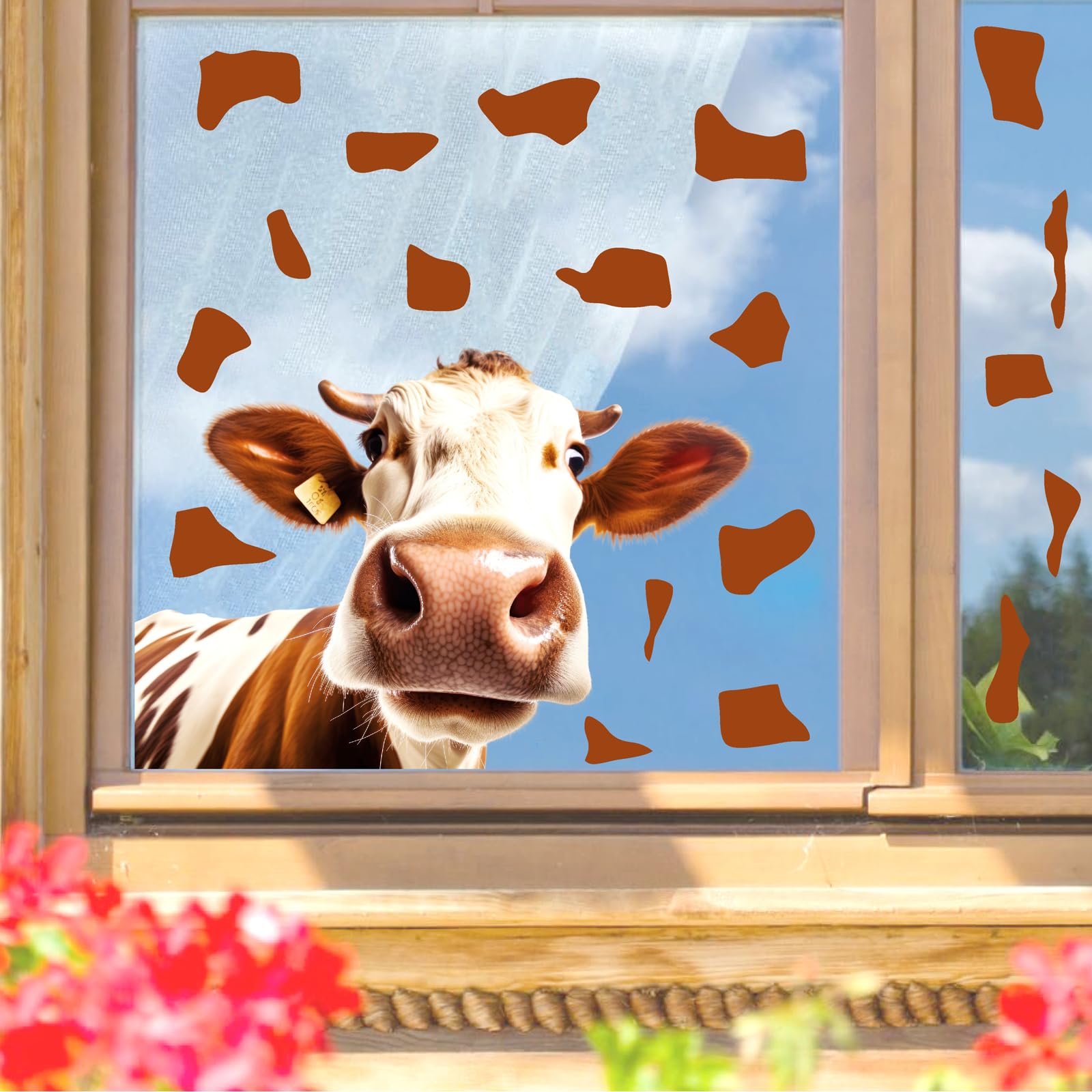 Funny Cow Window Stickers for Glass Window Adhesive Double Sided Windows Decoration Decals Cow Art Prints Peel and Stick Rustic Farmhouse Kitchen Cabinet Decal Farm Animal Stickers for Living Room