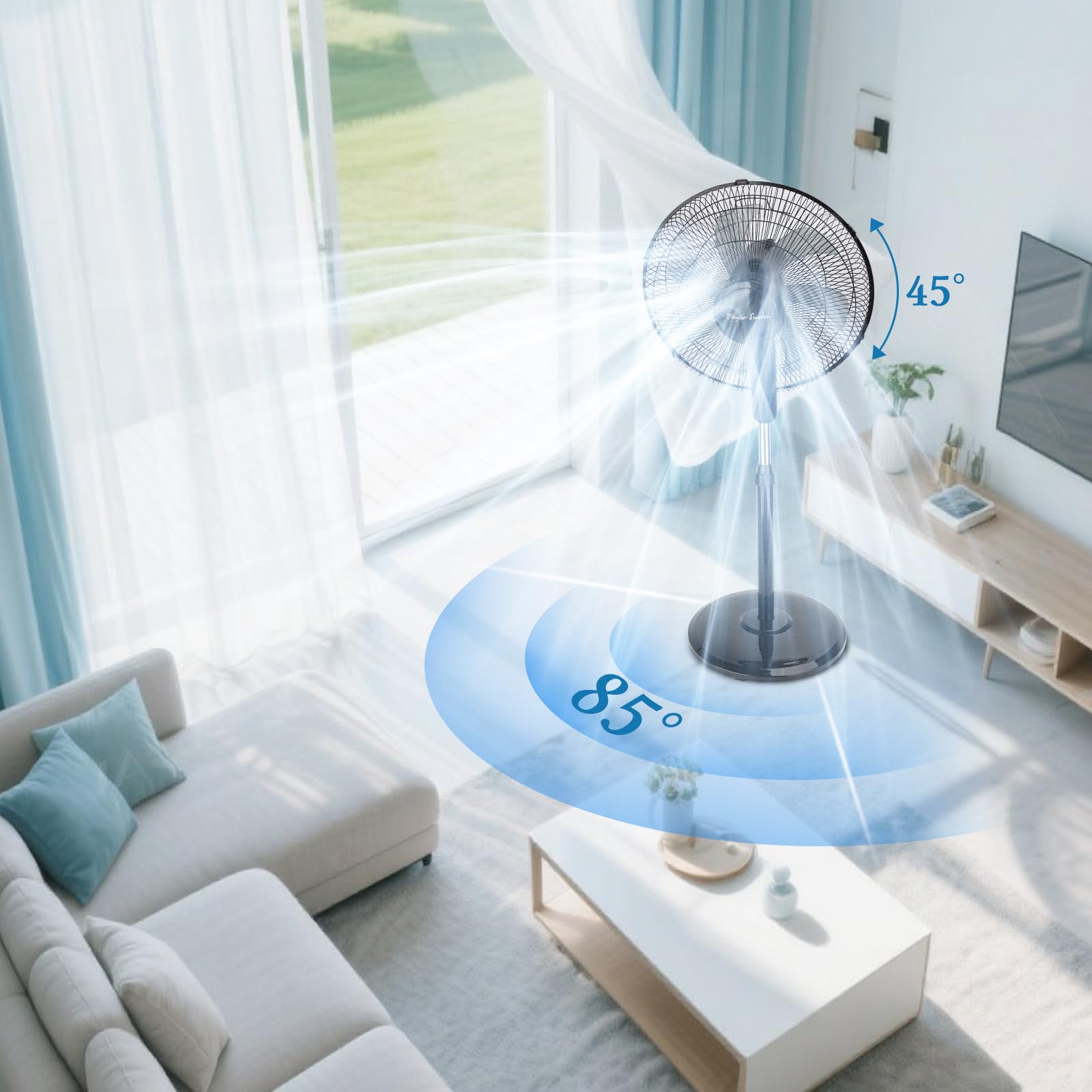 Taylor Swoden 7 Aspas Ventilador de pie Potente, 3 Velocidades, 50W Ventiladores, Altura Regulable, Oscilante, Rejilla de Seguridad, Base Estable, Negro, 43x40x120cm, *2