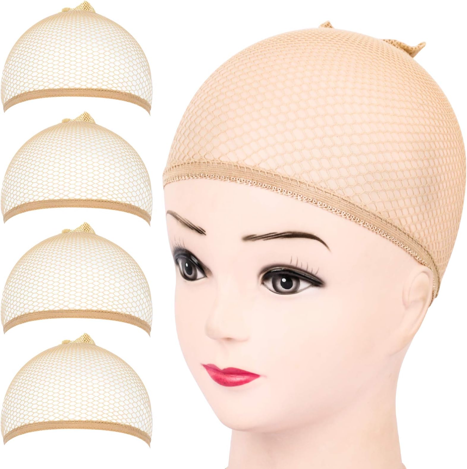 FANDAMEI Wig Cap, 4PCS Light Brown Mesh Wig Cap Net, Closed End Hair Mesh Net Wig Caps, Liner Weaving Caps for Women, Men, Kids