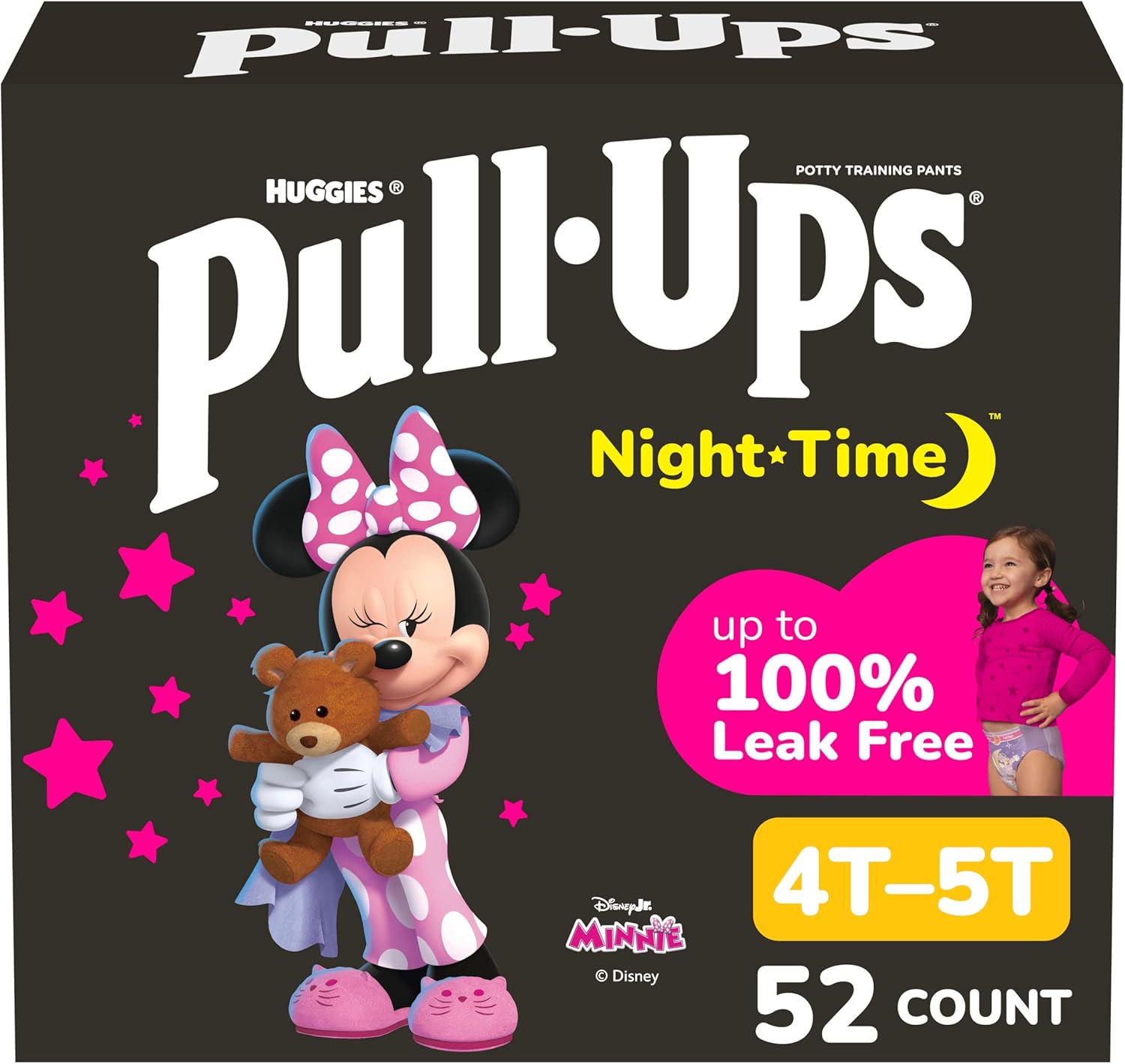 Pull-Ups Girls' Night-Time Potty Training Pants, Size 4T-5T Overnight Training Underwear (38-50 lbs), 52 Ct 4T-5T 52