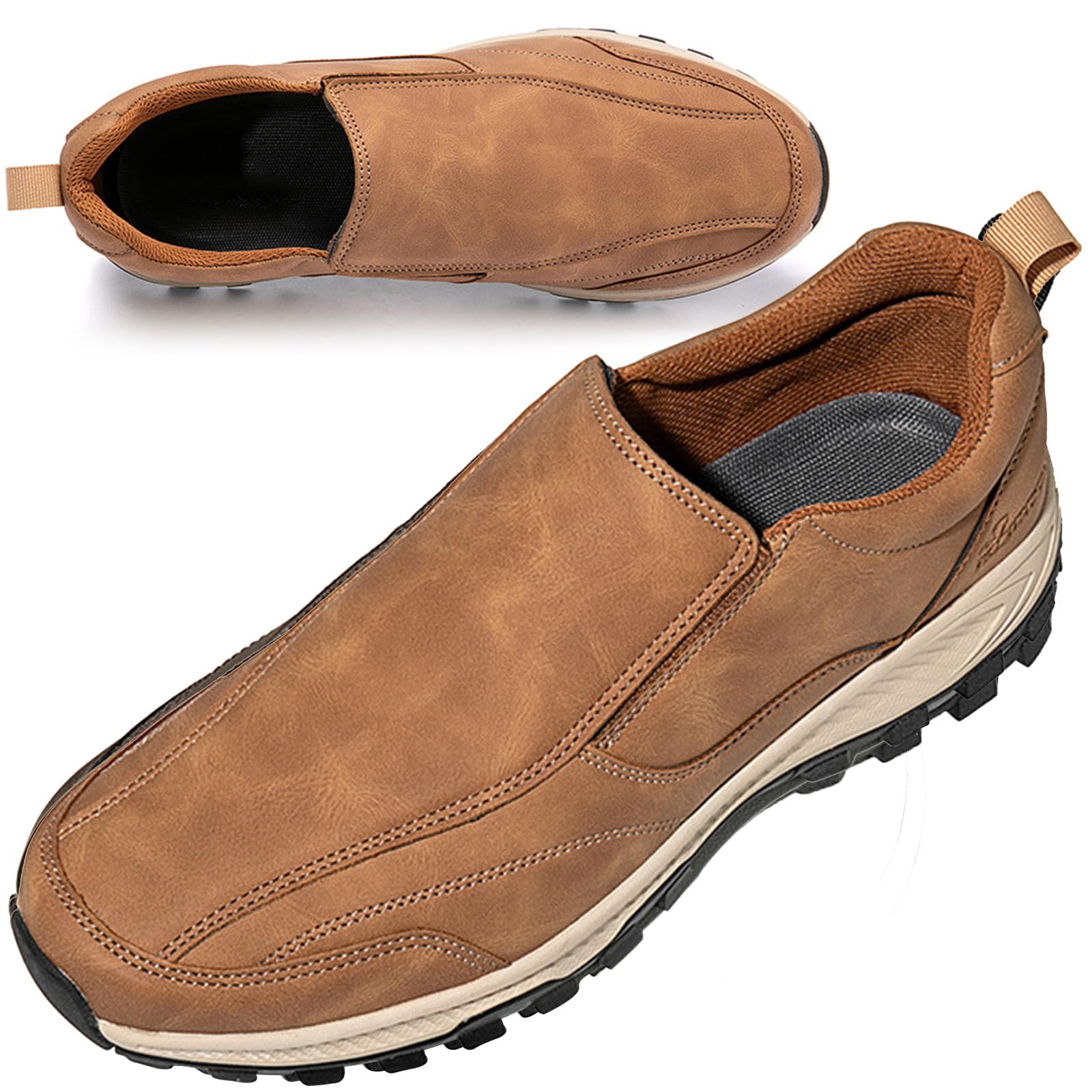 Chaussure de Marche Hommes Chaussures Slip on Sneakers Chaussure sans Lacets De Course Sport Casual Chaussures De Respirantes Légères Outdoor Shoes Confortables,Light Brown,43/265mm