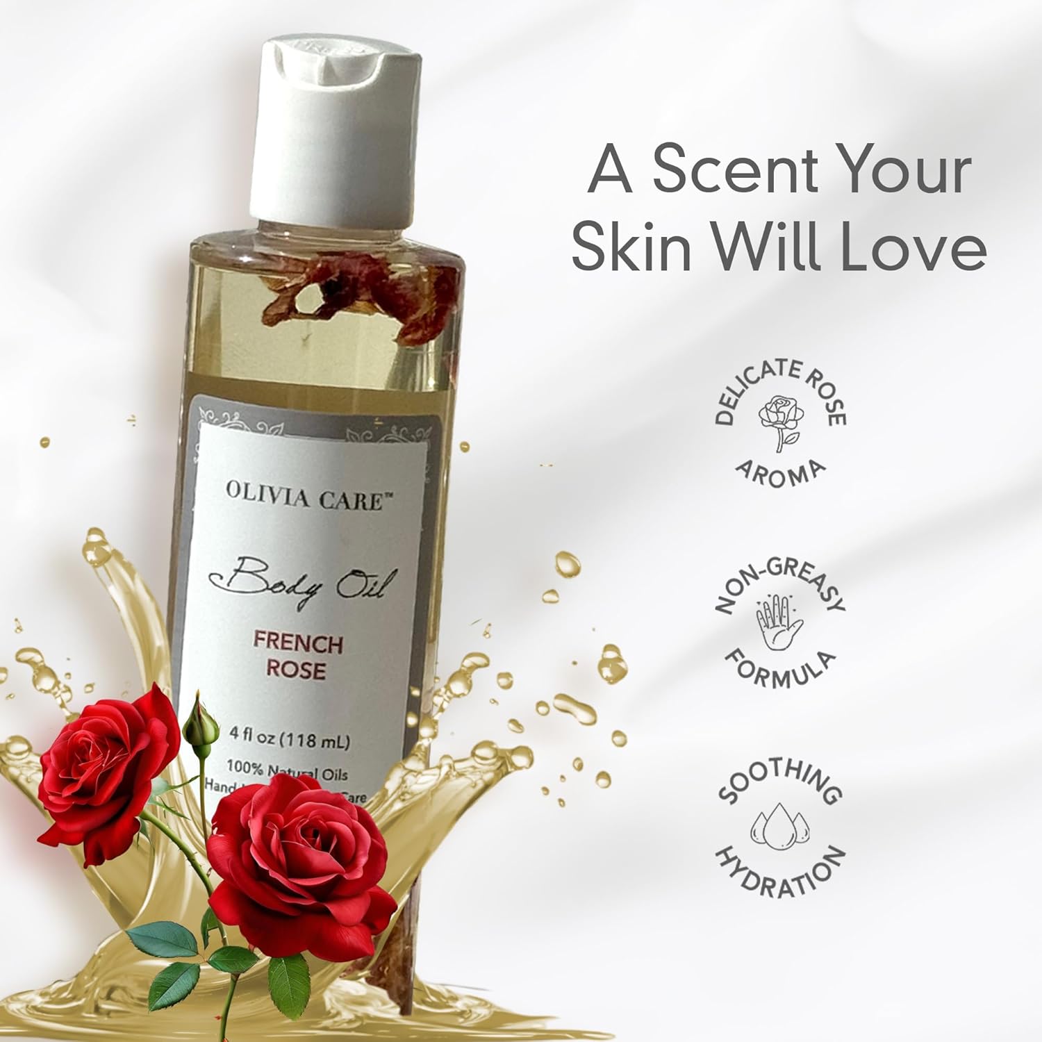 Olivia Care Body Oil - Natural Perfume Oil For Women | Hydrating & Moisturizing After Bath Oil - Infused with VITAMIN E, K & Omega Fatty Acids - Reduce Dry Skin (French Rose) - Image 4