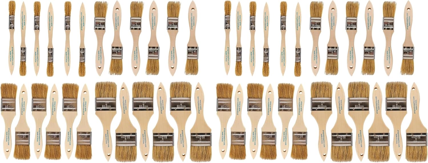 Pro Grade - Chip Brush – Paint Brush Set – 48 Pack - Natural China Bristle Paintbrush Set for Art, Craft, Epoxy, Varnish, Resin, Stain, Glue, Gesso, Primer, Acrylic and Oil Paint