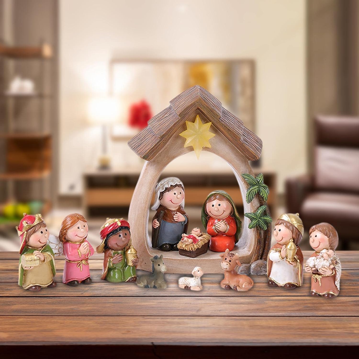 12Pcs Nativity Scene Set Birth of Jesus Holy Family Religious Figure for Office