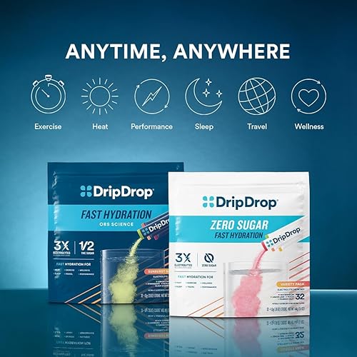 Miniatura 6 de DripDrop Paquetes de hidratación  Paquete variado Sunburst  Mezcla de bebidas en polvo de electrolitos de una sola porción  Limón Lima, fresa,