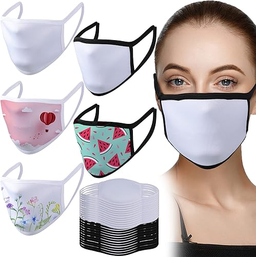 30 mascarillas de sublimación en blanco para sublimación facial de poliéster transpirable blanco para sublimación para proteger las fosas nasales y