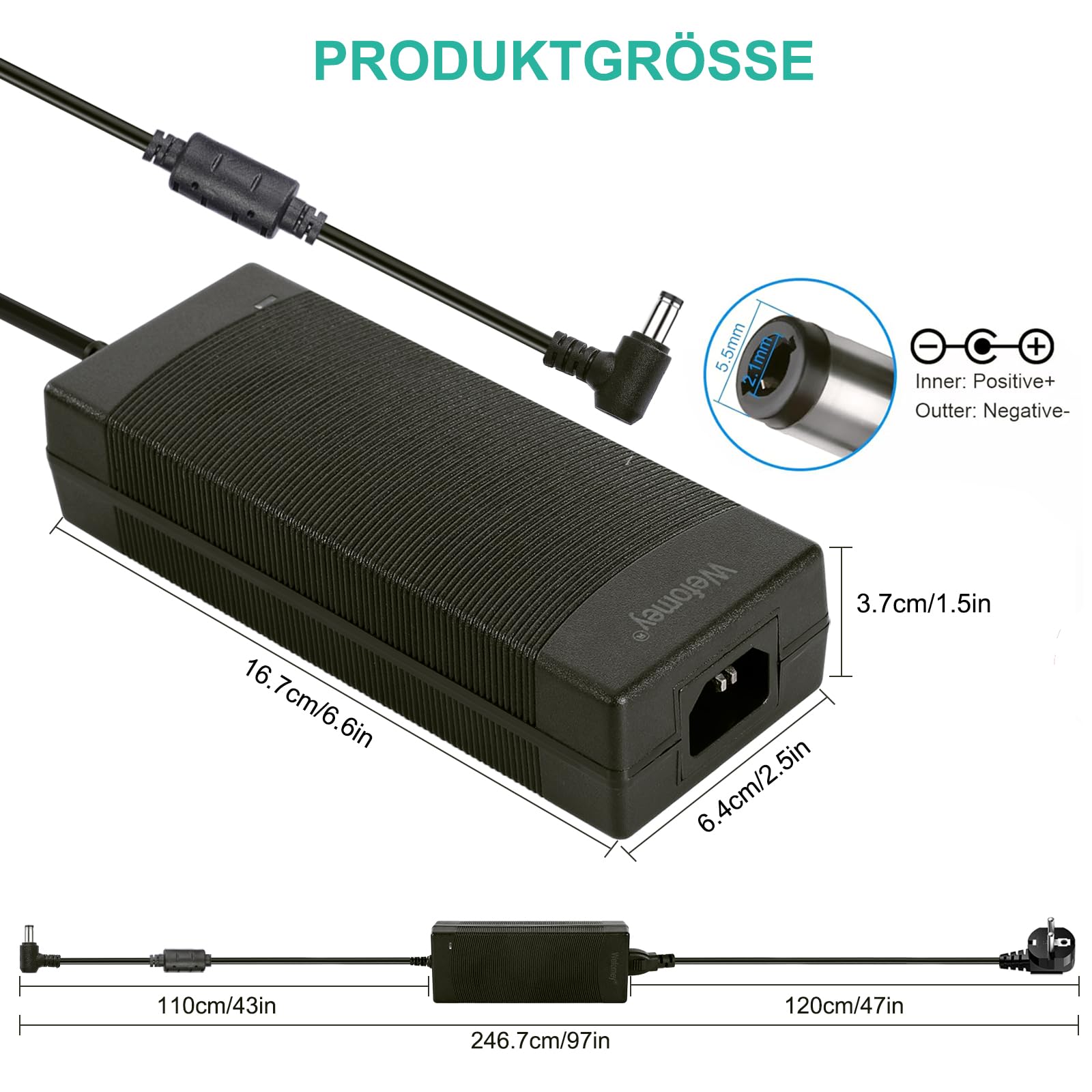 24V 6A Netzteil Adapter, 144W AC 100-240V zu DC 24V Netzteil Transformator Netzadapter Trafo 5.5mm x 2.5/2.1mm DC Jack, PC Netzkabel für Router LED Streifen LED Treiber CCTV LCD Monitor EU Stecker