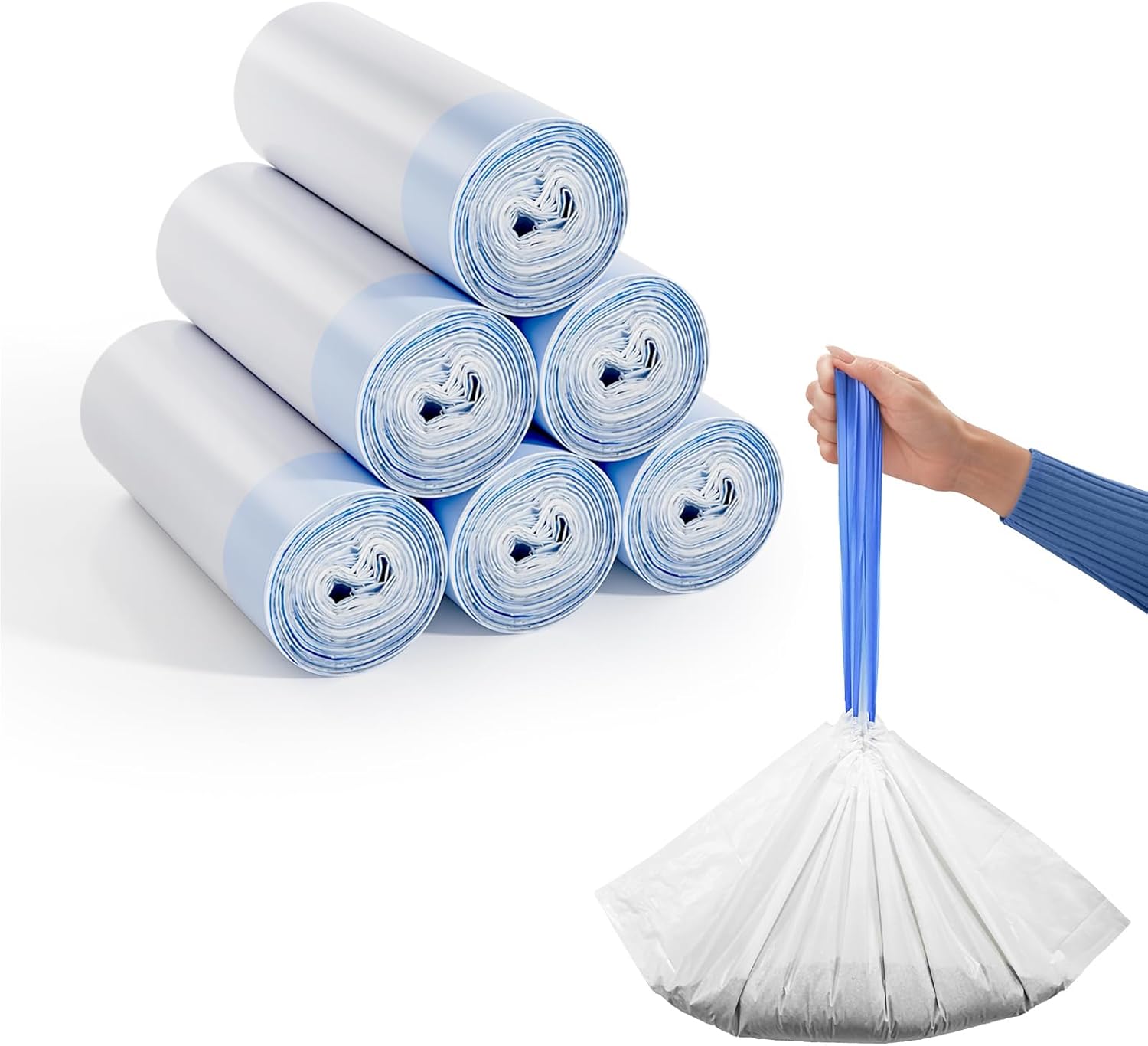 Litter Box Liners Drawstring Waste bag 6 Rolls / 120 Pcs, Heavy Duty Trash Bags, Compatible with Most of Automatic Cat Litter Box, like G1/ E2