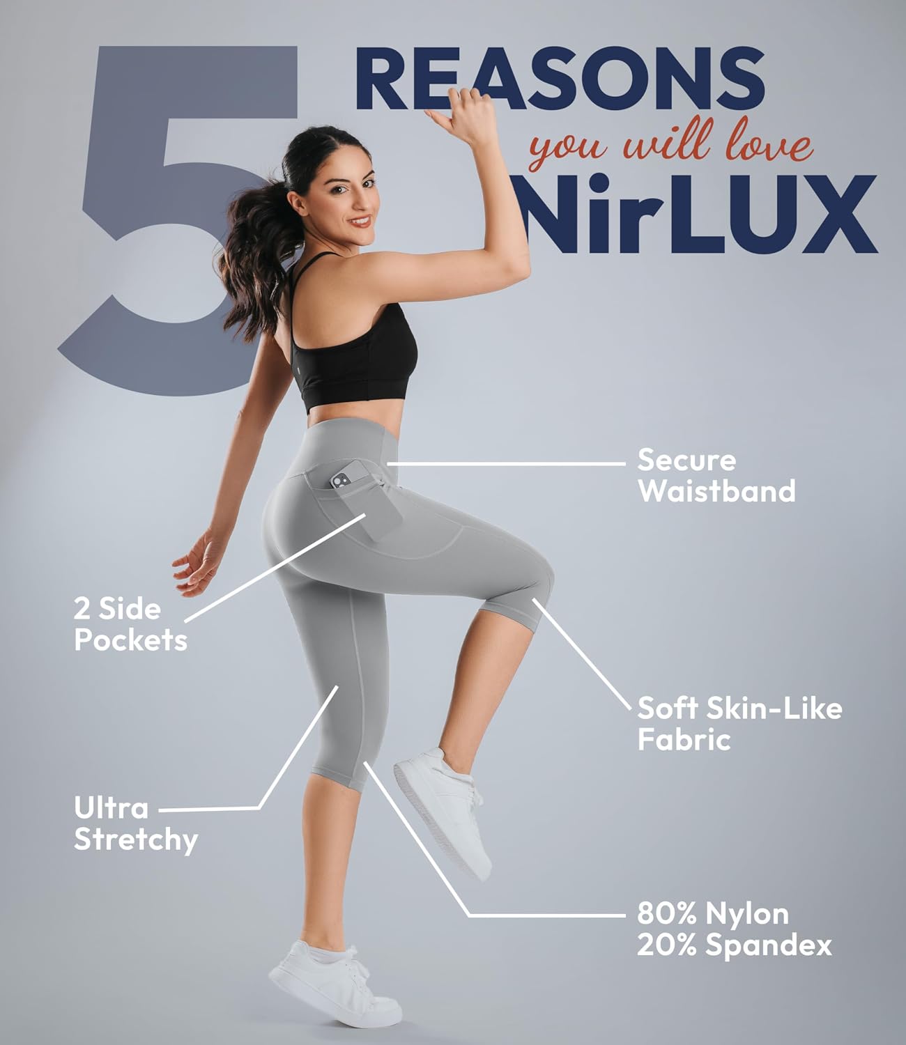 Nirlon NirLUX Capri Leggings for Women - NirLUX Capri Leggings with Pockets for Women, Regular & Plus Size Yoga Pants