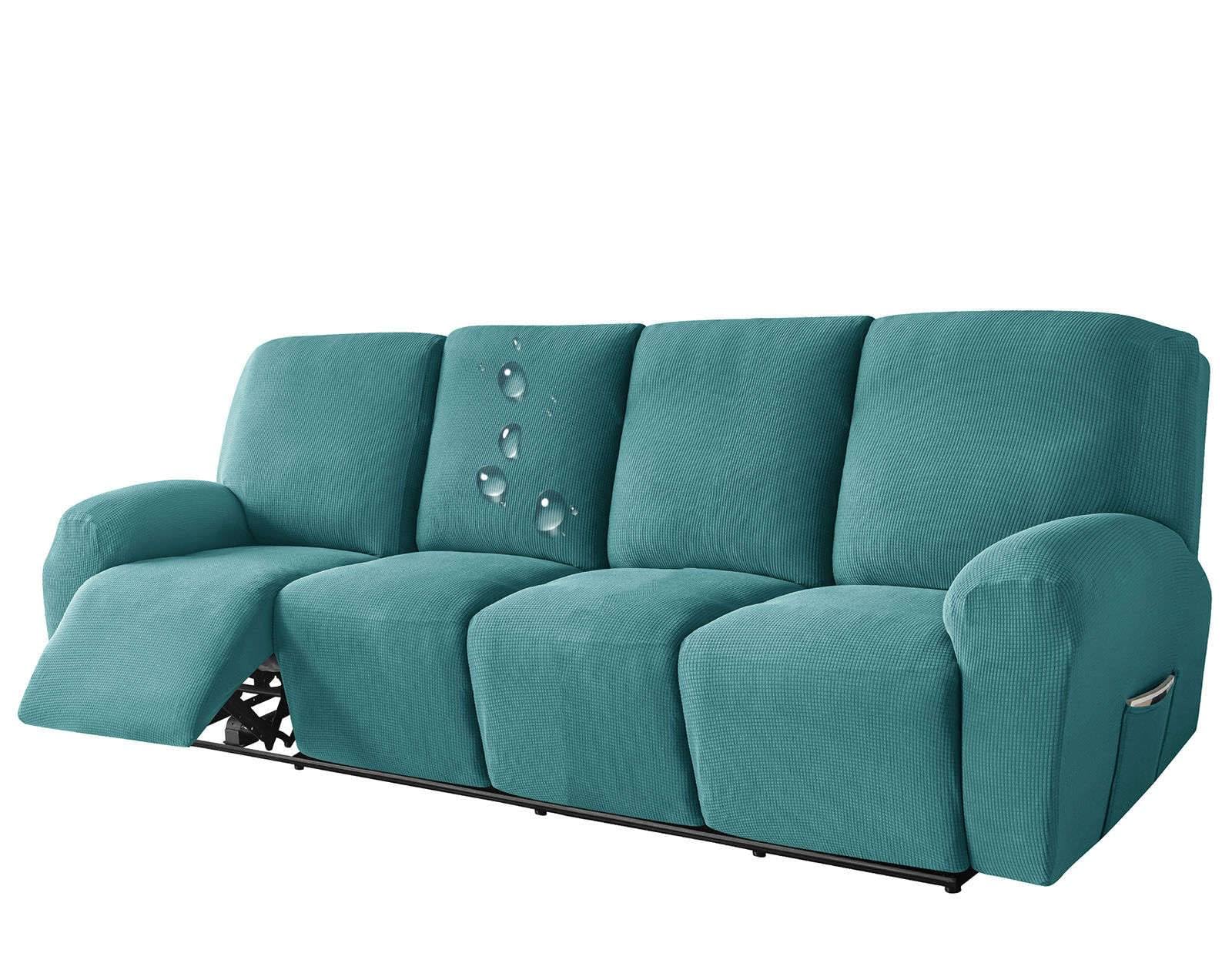 Waterproof recliner couch covers 4 Seat Stretch 10-piece lazy boy reclining sofa slipcover Jacquard with Pocket Armchair Covers For Kids Pets Dog Cat-turquoise-4 seater