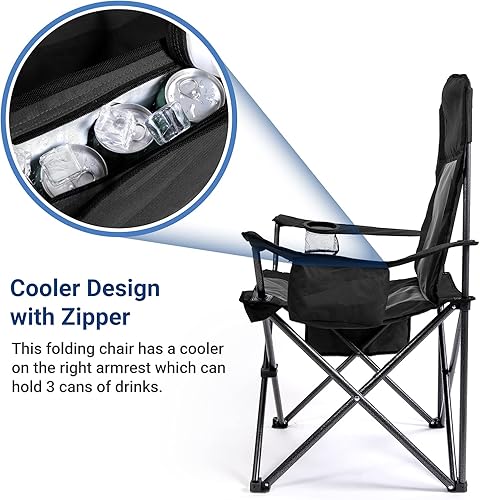 Miniatura 3 de AsterOutdoor - Silla plegable de campamento acolchada con portavasos grandes, organizador lateral y bolsillo trasero para exteriores, campamento,